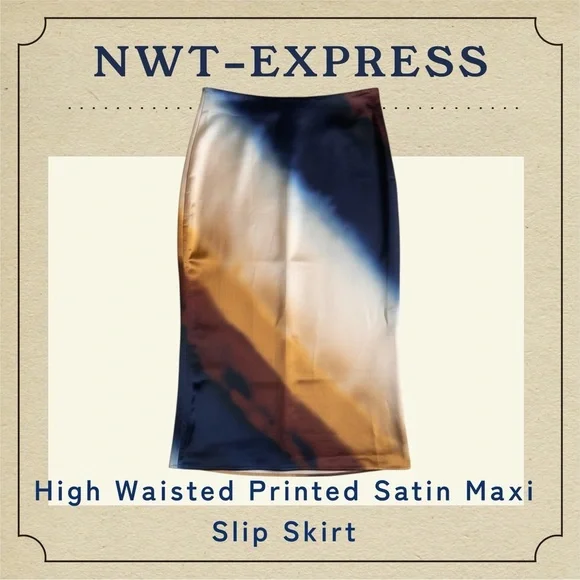 NWT-Express High Waisted Printed Satin Maxi Slip Skirt - Picture 4 of 11